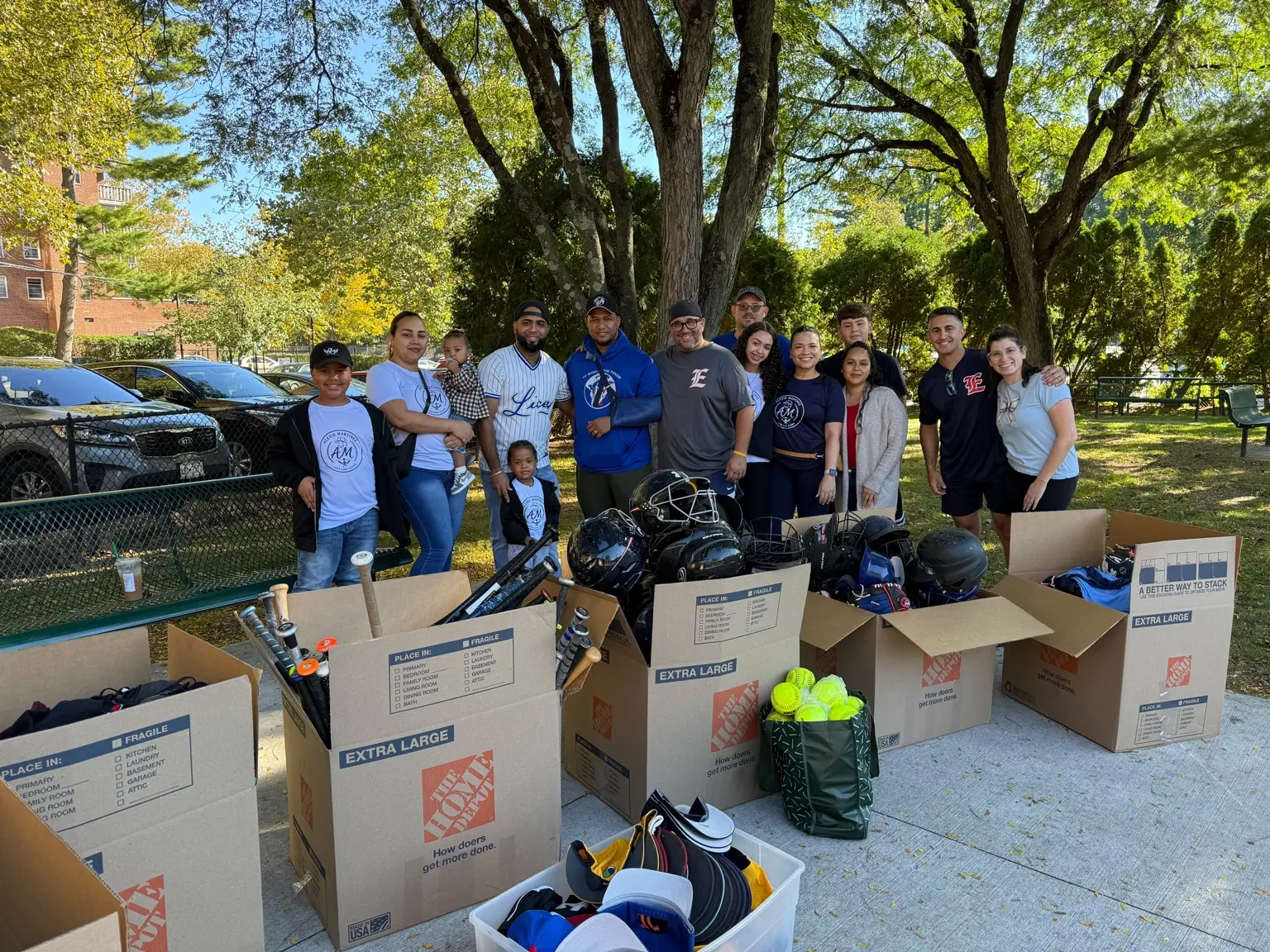 Community members gathered for the baseball equipment drive